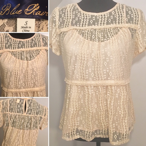 Blue Rain Tops - Blue Rain | Francesca's Cream Lace Blouse